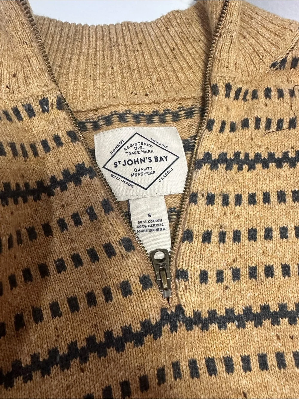 St. John's Bay Mustard and Black Striped Half-Zip Sweater